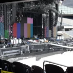 Large outdoor stage with lighting rig