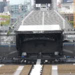 Outdoor stadium concert preparation