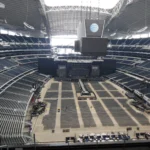 Empty stadium with event stage setup