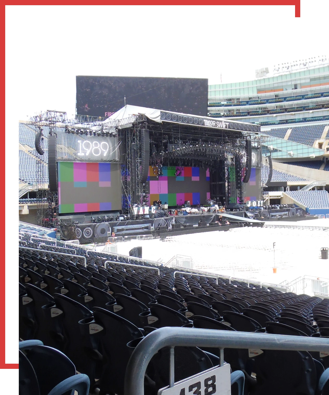 Stadium seats facing concert stage