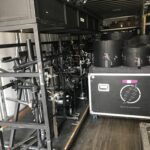 Storage of musical and audio equipment in a truck.